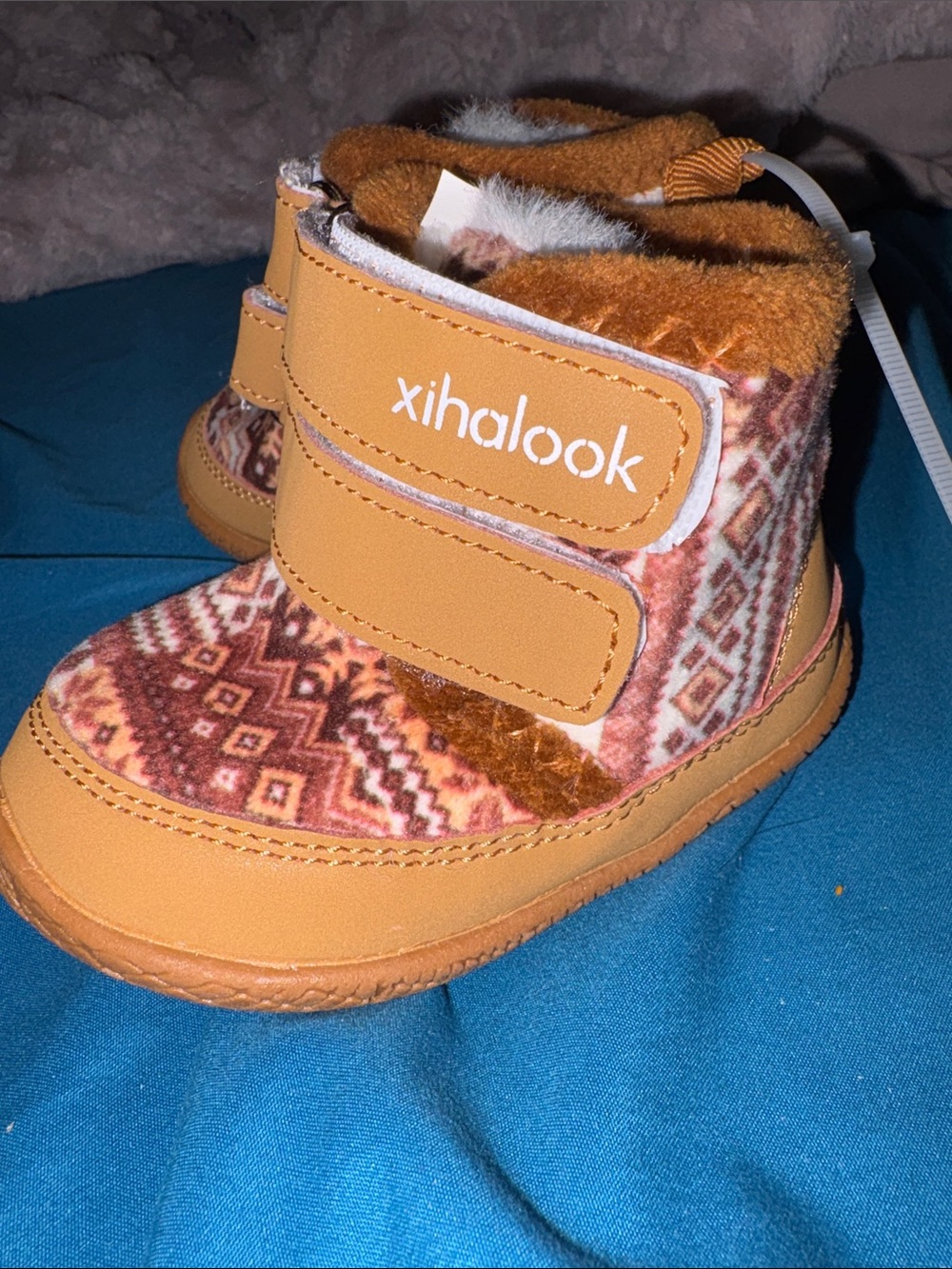 Xihalook Kids Tan Patterned Faux-Fur Winter Boots